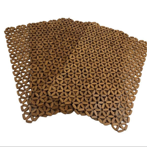 Vintage Wood Bead Floral Placemat Set Boho Eclectic Dining Table Anthro Vibes